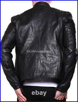 Classy Style Men Black Genuine Sheepskin 100% Leather Jacket Hand Made Coat