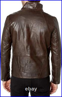 Classy Style Men Brown Genuine NAPA Natural Leather Jacket Outdoor Wear Zip Coat