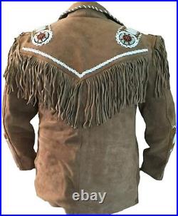 Classyak Men's Western Cowboy Beads, Bones & Fringed Coat
