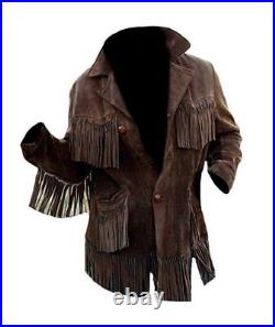 Classyak Men's Western Cowboy Fringed Coat Suede High Quality Jacket