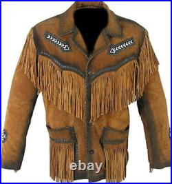 Classyak Men's Western Cowboy Fringed Jacket