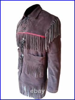Classyak Men's Western Fringed Leather Coat
