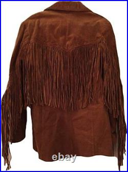 Classyak Men's Western Suede Coat with Fringes