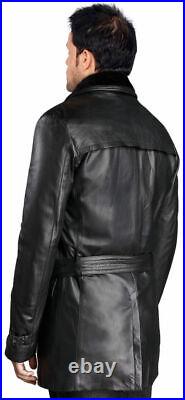 Coat Leather Long Jacket Mens Trench Black Men Sheepskin Length Winter Biker 9