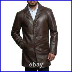 Coat Leather Long Jacket Mens Trench Brown Men Sheepskin Length Winter Biker 5