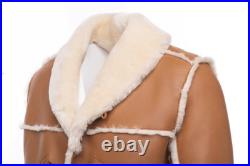 Cognac Trench Shearling Leather 100% Genuine Sheepskin Coat Jacket Cognac Trench Shearling Leather 100% Genuine Sheepskin Coat Jacket