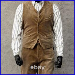 Corduroy Vest Men's Western Vest Vintage Casual Coat Slim Waistcoat Jacket Top