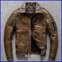 Cowhide Retro Coats Genuine Leather Leather Jacket Mens Short Motorcycle Jacket