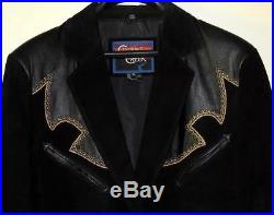 Cripple Creek Black Embroidered Leather & Suede Western Coat Jacket Size M