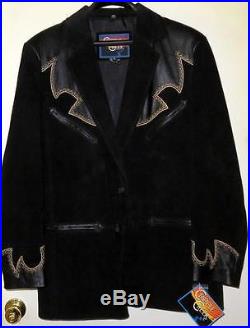 Cripple Creek Black Embroidered Leather & Suede Western Coat Jacket Size XL