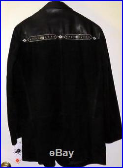 Cripple Creek Black Leather & Suede Western Coat Jacket Size L NOS