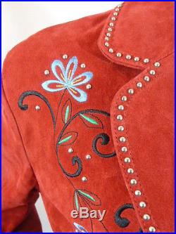 Cripple Creek Womens Red Suede Leather Studded Western Biker Jacket Coat L Large