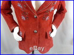 Cripple Creek Womens Red Suede Leather Studded Western Biker Jacket Coat L Large
