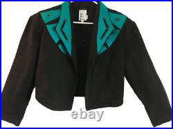 Custom Black Denim Jacket with Teal Western Suede S Smith Huighes Exclusives