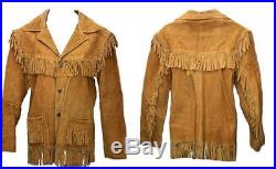 Custom Classic Mens Western Cowboy Suede Leather Jacket With Fringe and Beads