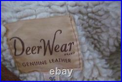 DEER WEAR Western Cowhide Leather Sheepskin Jacket Coat Fringe Brown 36 VINTAGE