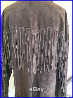 DKNY Brown Suede Leather Fringed South Western Cowboy Jacket Coat RARE! L/XL Fit
