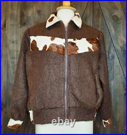DOLORES TEXAS Bomber Jacket Mohair Wool Coat Size Large XL COW Animal Print