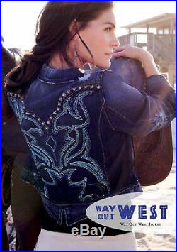 DOUBLE D RANCH Sz XL Way Out West Blue Jean Jacket Prisinte Rodeo Western