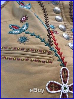 DOUBLE D RANCH Women's Beige Genuine Leather Beaded Western Vest Medium