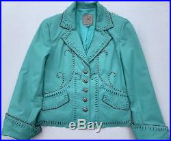DOUBLE D RANCH Womens Genuine Leather Turquoise Studded Western Jacket Small