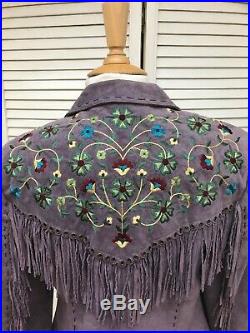 DOUBLE D Ranch Ranchwear Women Medium Western Suede Embroidered Fringe Jacket
