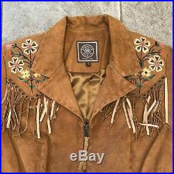 DOUBLE D Ranch Ranchwear Women Small Western Tan Suede Embroidered Fringe Jacket