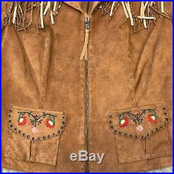 DOUBLE D Ranch Ranchwear Women Small Western Tan Suede Embroidered Fringe Jacket