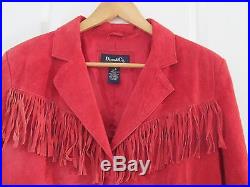 Denim & Co Ladies Red Genuine Leather Suede Fringe Western Jacket Coat Large