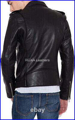 Designer Men New Genuine Lambskin Real Leather Jacket Silver Hardware Biker Coat