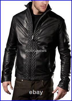 Designer Men's Authentic Sheepskin Real Leather Jacket Occasion Black Coat