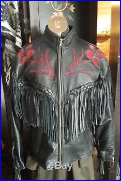 Diamond Leathers Western Coat/Jacket Fringe Braided Black Red rose Medium