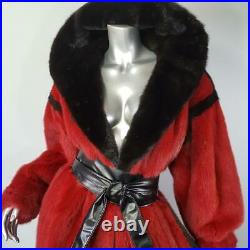 Dion$8000sz Xl/xxlvintage Genuine Red Black Hooded Mink Fur Coat Jacket Parka