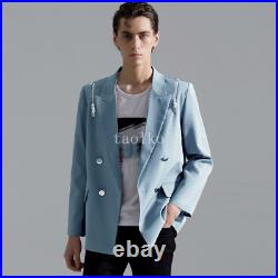 Double Breasted Button Blazers Short Coat Lapel Collar Mens Jacket Evening Party