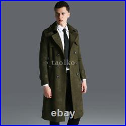 Double Breasted Button Faux Suede Mens Long Trench Coat Lapel Collar Overcoat XL
