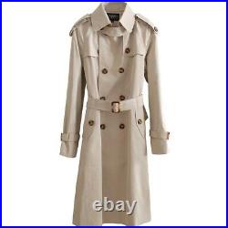 Double Breasted Button Mid Long Trench Coat Lapel Collar Overcoat British sz Men