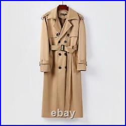 Double Breasted Mid Long Trench Coat Jacket Over Knee Length Overcoat Spring Men