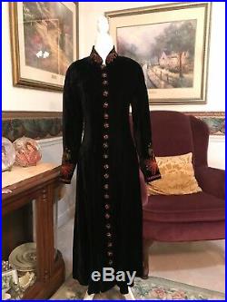 Double D Ranch Black Velvet Embroidered Button Front Western Duster Dress Sz XS