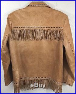 Double D Ranch Brown Leather Fringe Horse Horseshoe Western Jacket Sz S