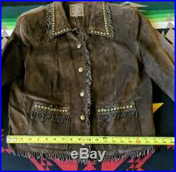 Double D Ranch Brown Suede Leather Jacket Coat Studs Fringe Size S Ranchwear