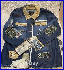 Double D Ranch Crossing the Brazos Denim Jacket 1X NWT Patchwork Embrd Bead Double D Ranch Crossing the Brazos Denim Jacket 1X NWT Patchwork Embrd Bead