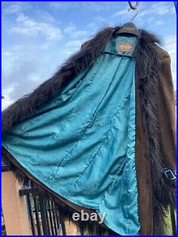 Double D Ranch DDR 20 Anni Fur Leather Turquoise Beads Coat Jacket REDUCED