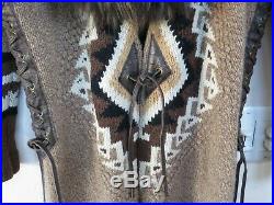 Double D Ranch Lambswool Raccoon Fur Trim Indian Design Sweater Coat Sm (full)