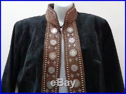 Double D Ranch Large Black Brown Western Jacket Leather Silver Studs Embellished