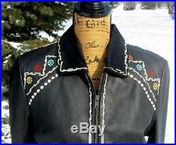 Double D Ranch Ranch Black Leather Spring Flowers Jacket NWOT M Collector Coat