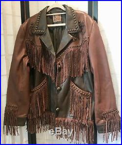 Double D Ranch Studded FRINGED BROWN Leather JACKET Coat Ranch Wear GORGEOUS