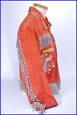 Double D Ranch Suede Leather Fringe Coat Embroidery Western Rust Red Small S