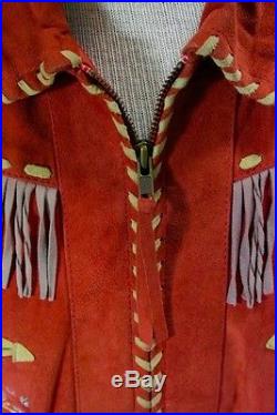 Double D Ranch Suede Leather Fringe Coat Embroidery Western Rust Red Small S