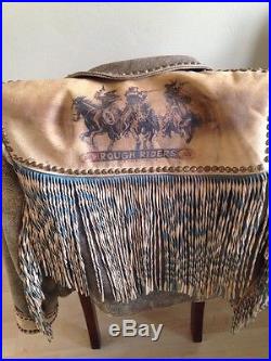 Double D Ranch Tan Leather And Blue Fringe Rough Riders Western Jacket Sold Out