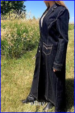 Double D Ranch Wear Womens Denim Striped Long Duster Coat Jacket Western Size L